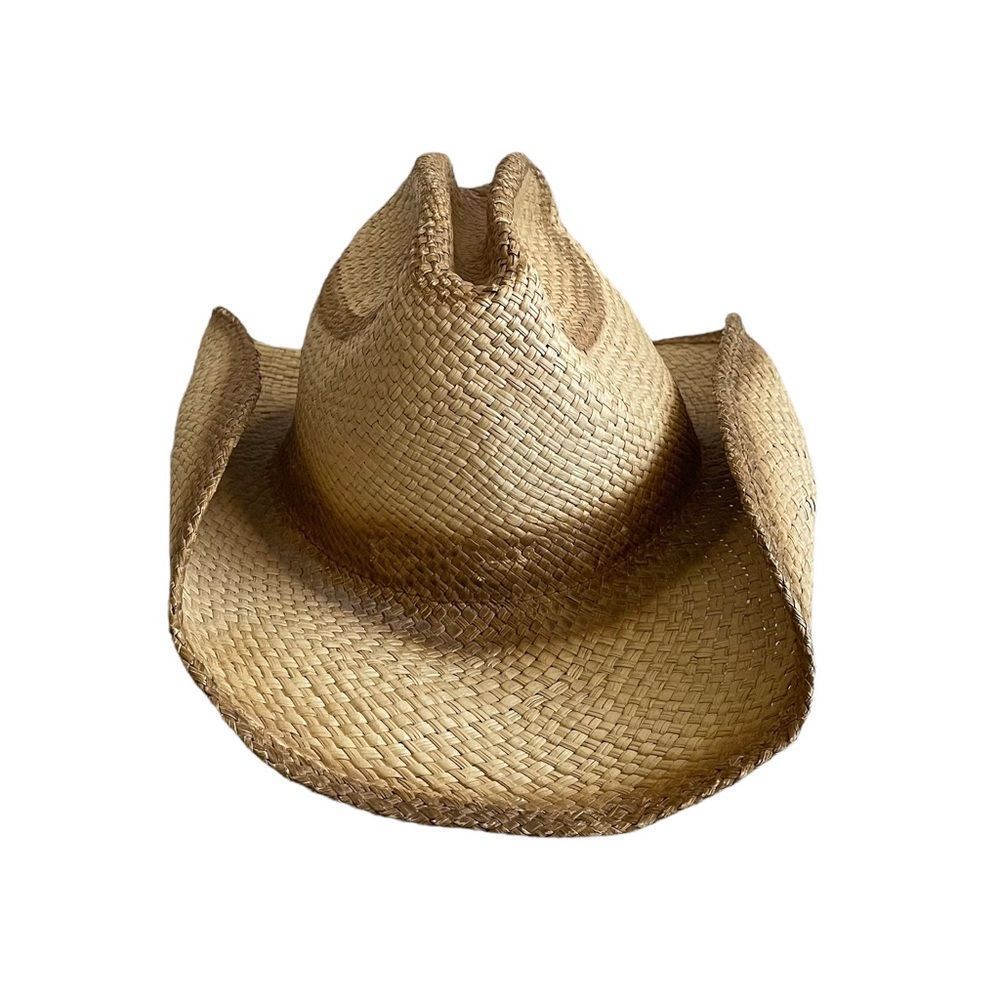 (SOLD) BULLHIDE Tan Woven Straw Western Cowboy Hat L - Picture 6 of 15